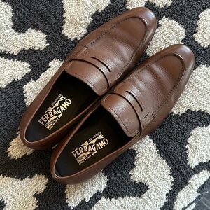 S. Ferragamo Fiorino 2 Penny Dark Cuoio Calf 9.5 D - new, no box